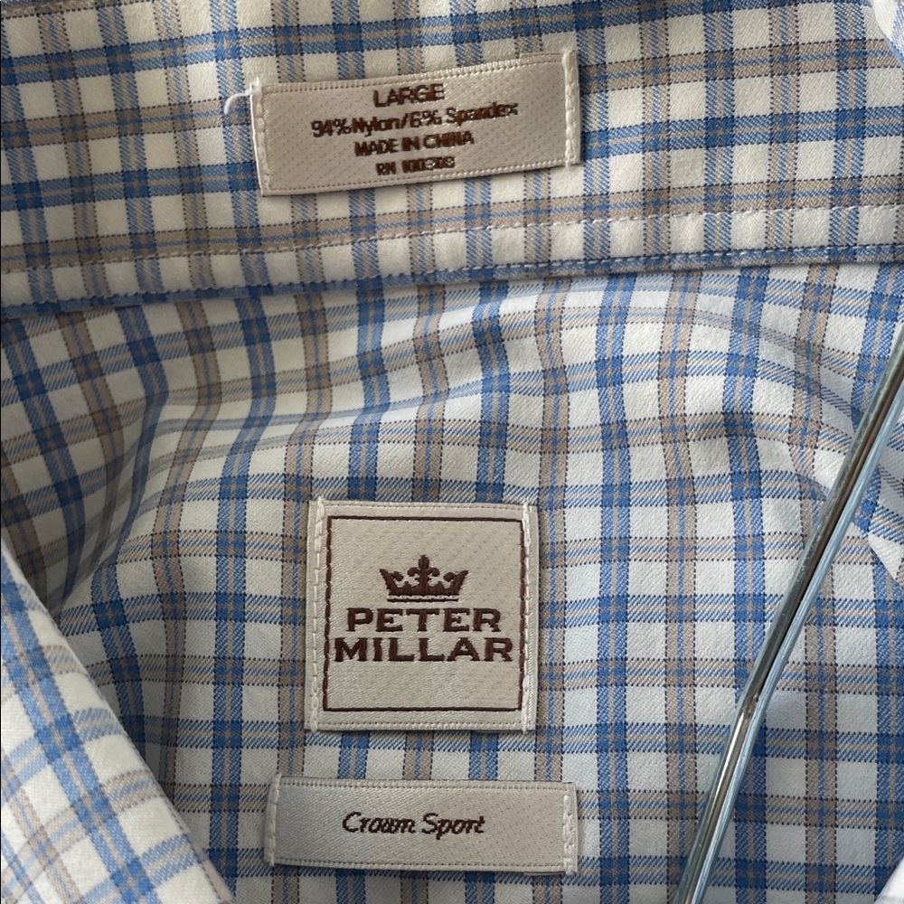 Peter Millar Light Blue and White Plaid Casual Button-Down Shirt